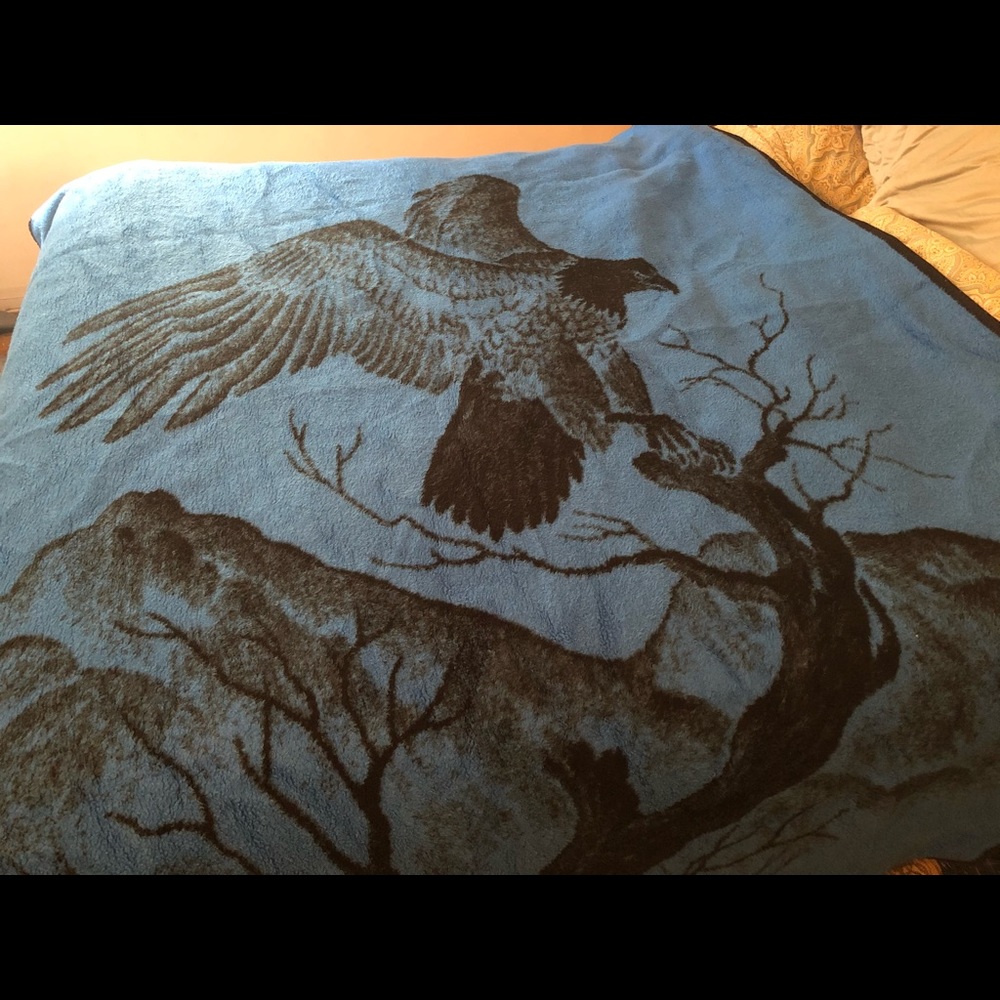 Vintage San Marcos Eagle Blanket Blue XL 66"X 86